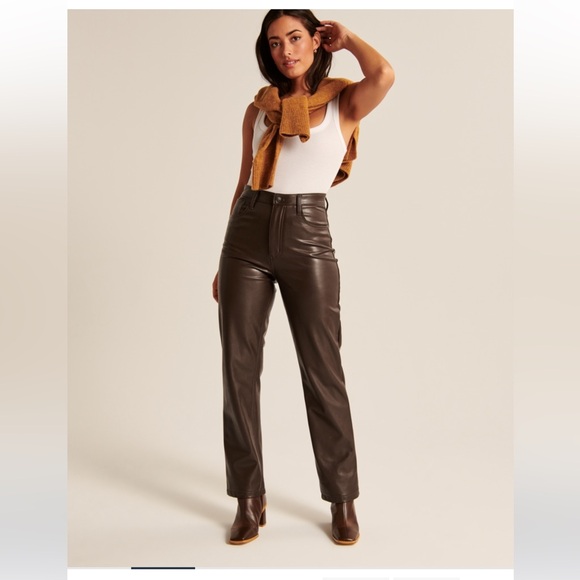 Abercrombie 90s Straight High Rise Leather Pants Brown NWT,All Products : American Fashion Style Bags On Sale